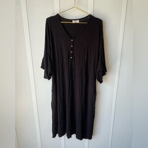 Dwell & Slumber Caftan Dress M/L Black Modern Housedress Pockets Mom